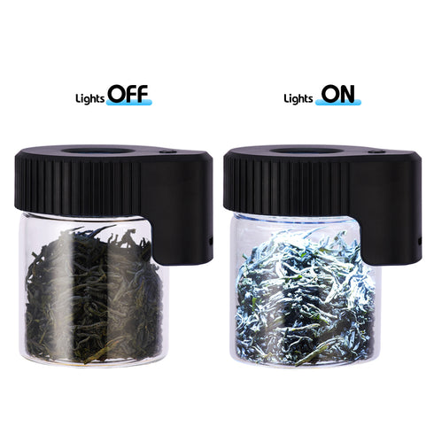 Gordon Light-Up Led Storage Jar, Air Tight & Magnifying View Jar, Black Jar Lid, Rechargeable Glass Jar Container 155 ml